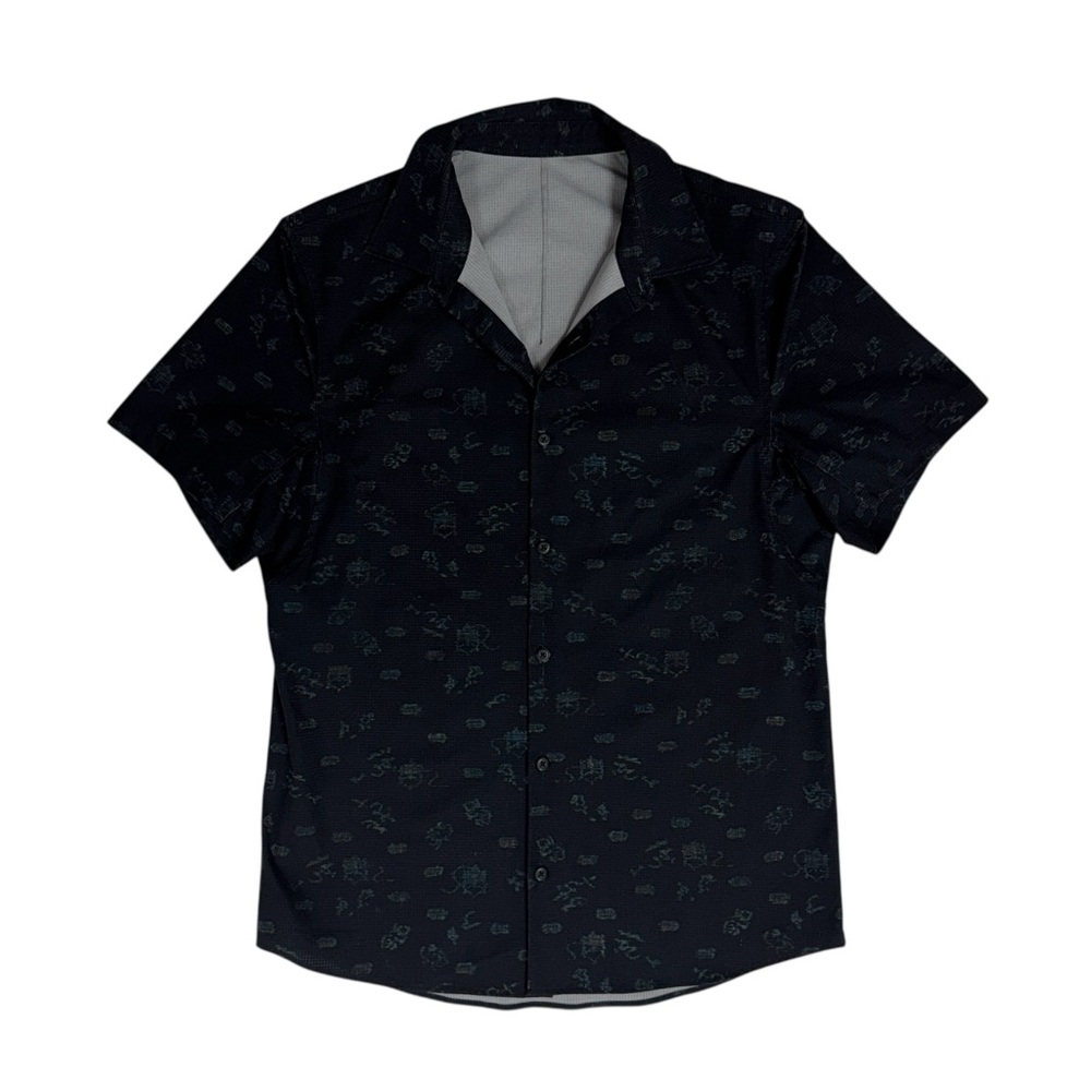 Lululemon Shirt Mens Medium Black Airing Easy Ventlight Mesh Geometric AOP Camp